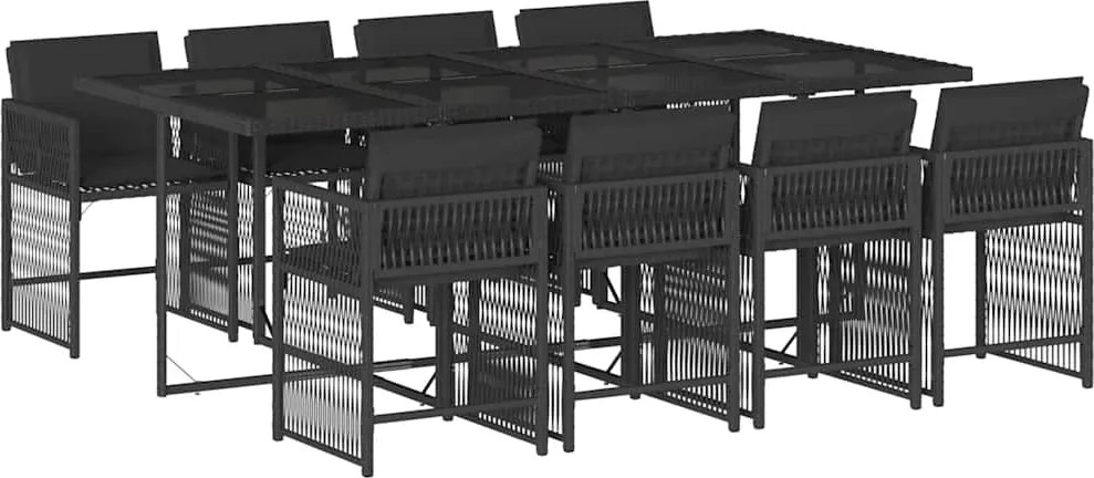 vidaXL Set mobilier de grădină cu perne, 9 piese, negru, poliratan
