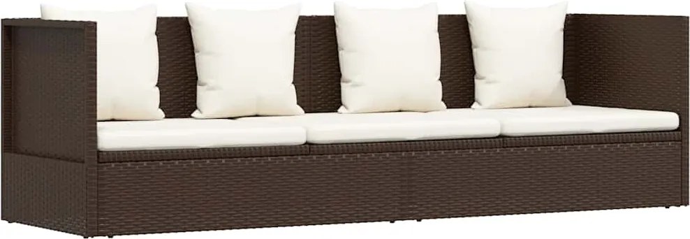 vidaXL Pat șezlong de exterior cu perne, maro, poliratan