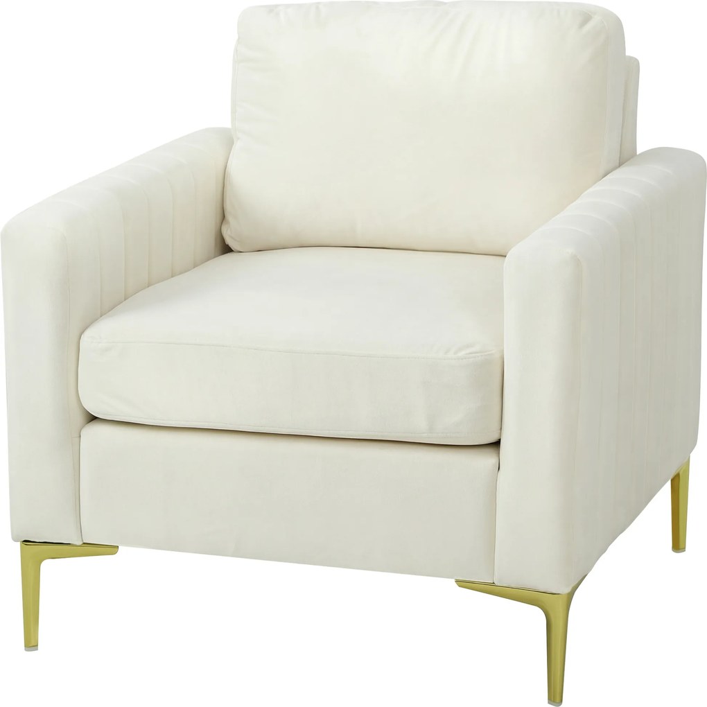 HOMCOM Fotoliu pentru living tapițat cu catifea căptușeală groasă șezut lat cotiere pernă 81x77x81 cm crem | Aosom Romania