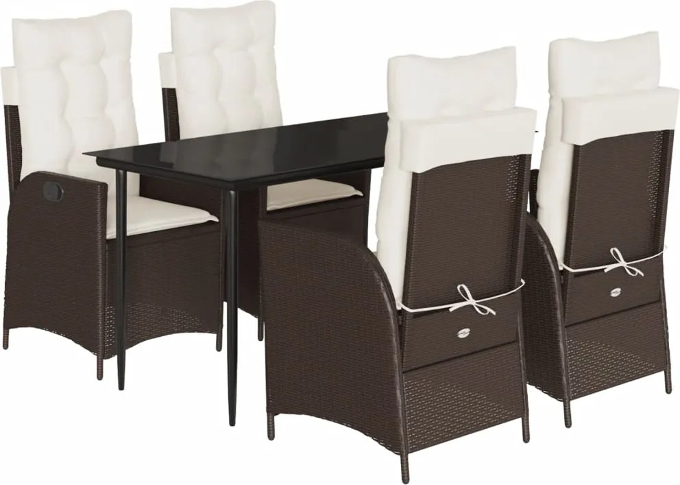 vidaXL Set mobilier de grădină, 5 piese, cu perne, maro, poliratan