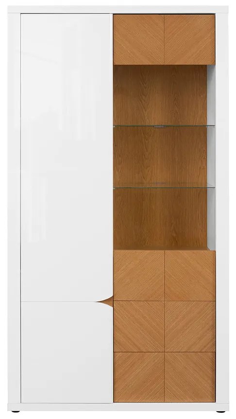 Vitrină Rovika REG1D1W2S (Alb lucios + Stejar natural) (cu iluminat LED). 1025976