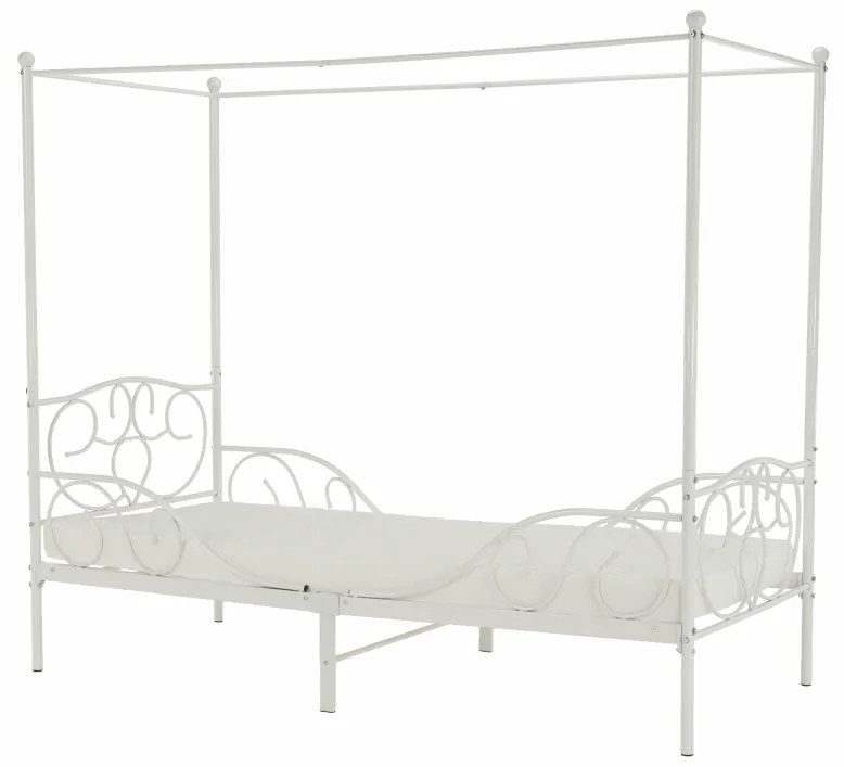 Pat metalic cu baldachin, alb, 90x200, ADELISA