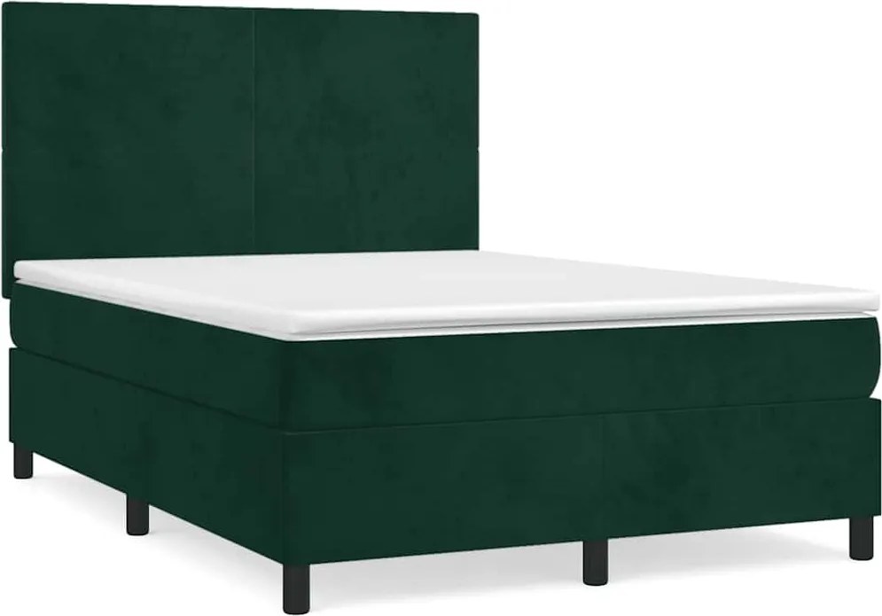 vidaXL Pat box spring cu saltea, verde închis, 140x200 cm, catifea