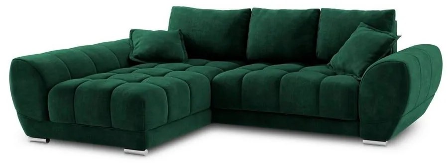 Colțar extensibil cu tapițerie de catifea și șezlong pe partea stângă Windsor & Co Sofas Nuage, verde smarald