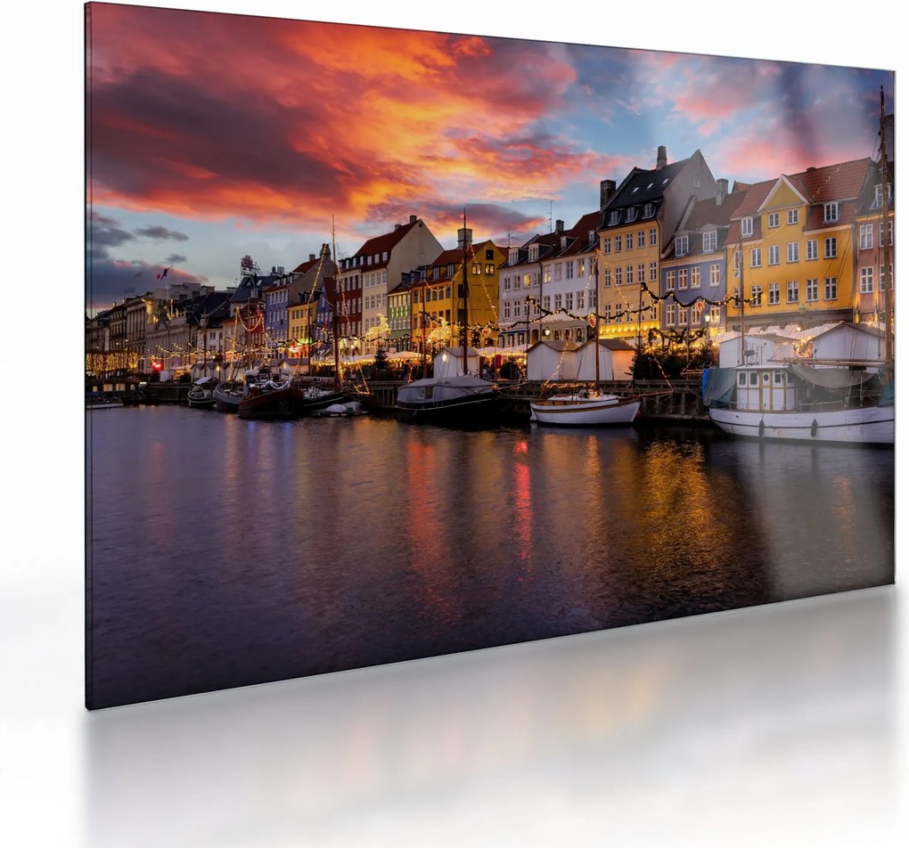 Tablou pe sticlă - Nyhavn, Copenhaga (70x50 cm)