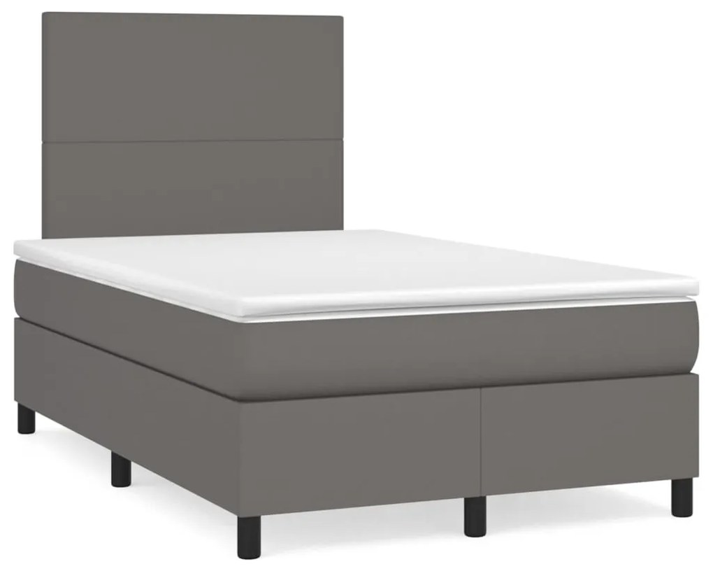 vidaXL Pat box spring cu saltea, gri, 120x190 cm, piele ecologică