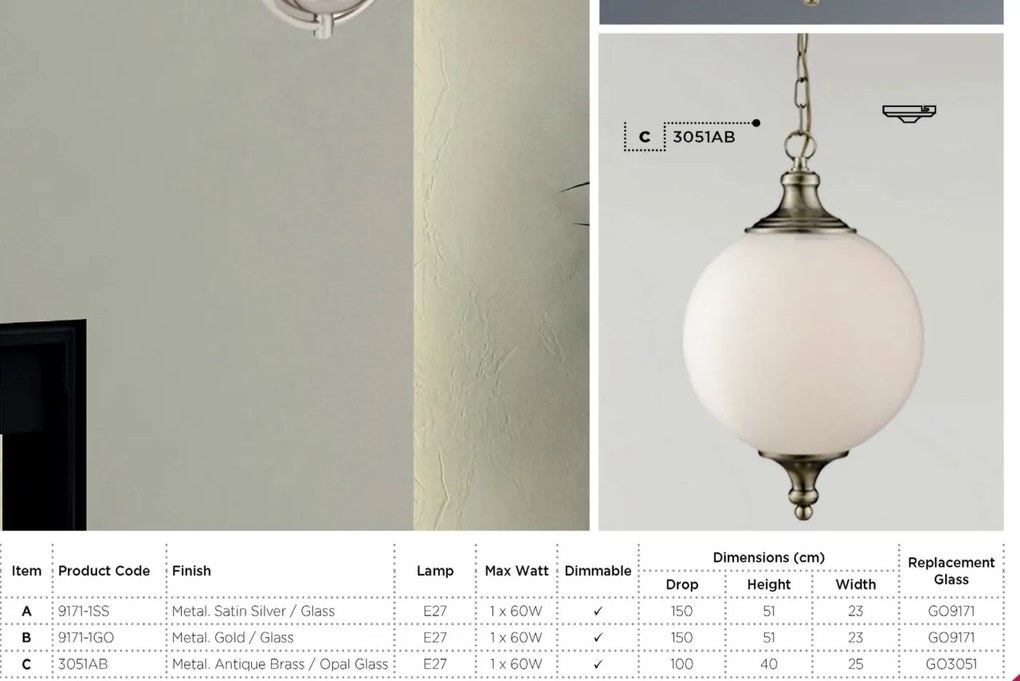 Lustra / Pendul design modern Avalon silver / opal 9171-1SS SRT