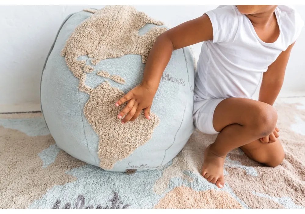 Fotoliu puf pentru copii albastru/bej World Map – Lorena Canals