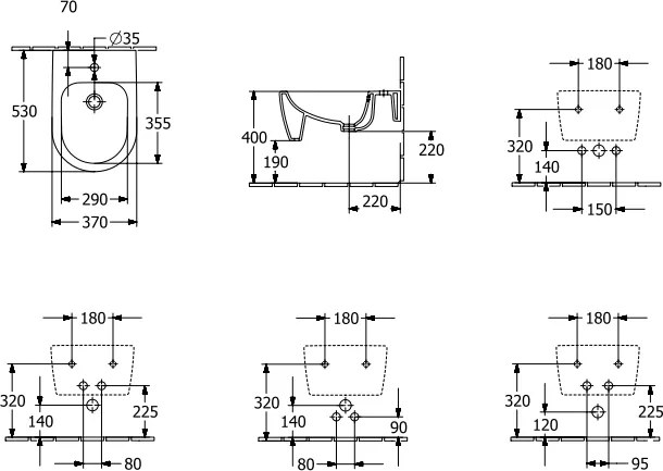Bideu suspendat 530x370 mm, cu preaplin, negru, Villeroy  Boch Skyla