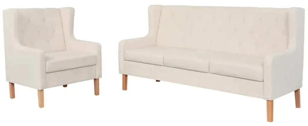 Set de canapele, 2 piese, material textil, alb crem Alb crem, 1 loc + 3 locuri