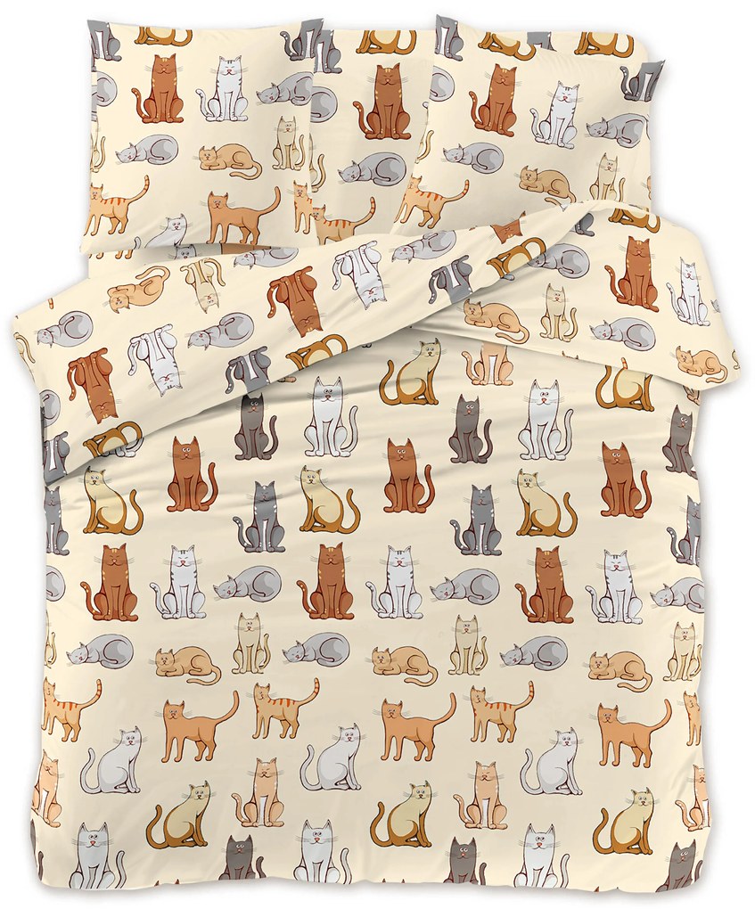Lenjerie de pat din microfibra crem, COLORED CATS Dimensiune lenjerie de pat: 70 x 90 cm | 140 x 200 cm