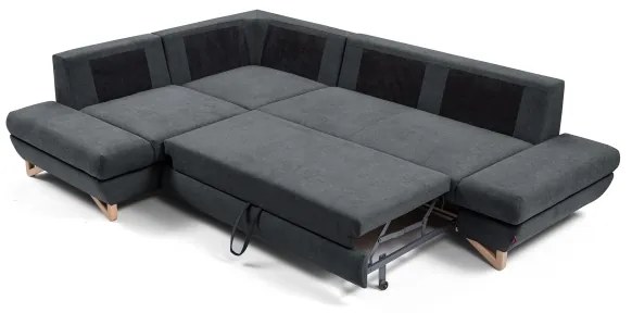 Colțar extensibil AVESTA, tapițat, cu spațiu de depozitare, șezlong pe partea stângă, antracit