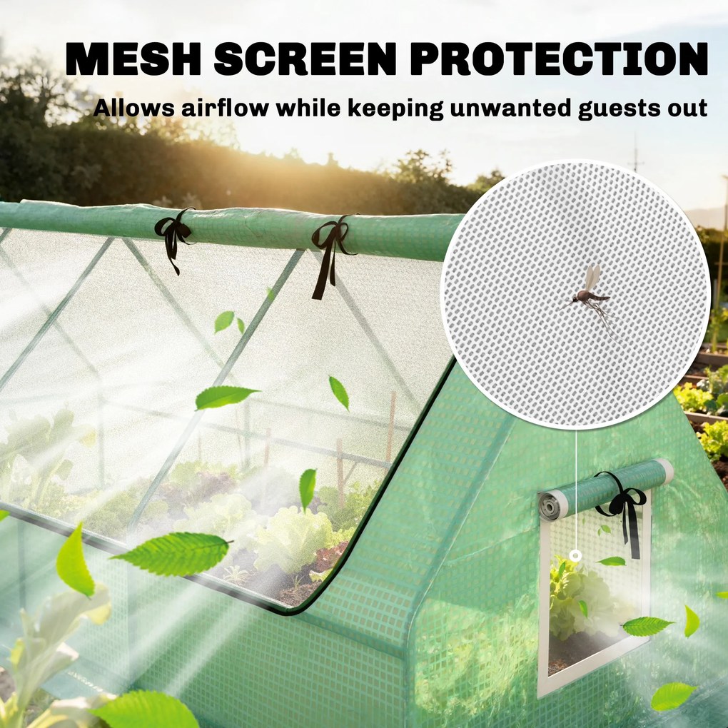 Outsunny Seră de Grădină cu 2 Ferestre Laterale și Fereastră Centrală Rulantă, din Oțel, PE și PP, 240x90x90 cm, Verde | Aosom Romania