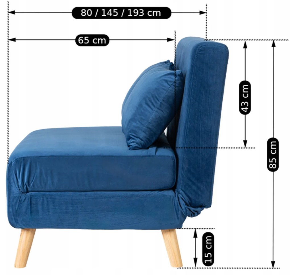 JAKS Fotoliu extensibil Marry 2 velur albastru închis