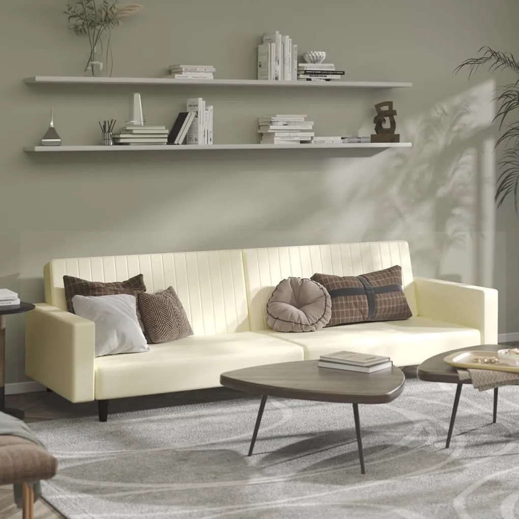 337668 vidaXL Canapea extensibilă cu 2 locuri, crem, piele ecologică