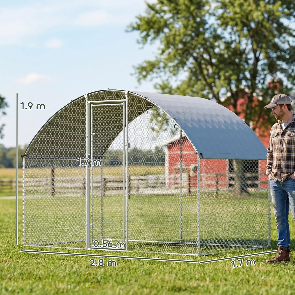 PawHut Țarc pentru Găini din Metal, Mare, cu Acoperire Impermeabilă și Anti-UV, Țarc Exterior cu Ușă Blocabilă, pentru 5-8 Găini, Argintiu | Aosom Romania