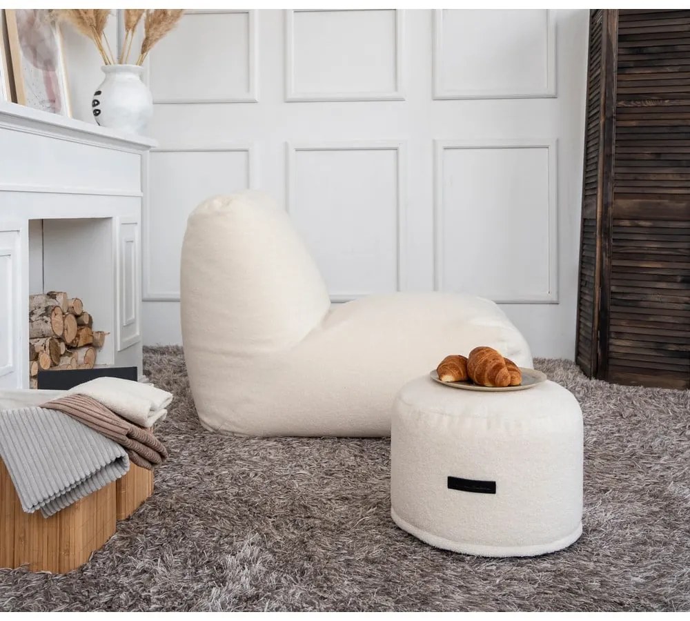 Fotoliu bean bag crem cu tapițerie din țesătură bouclé Mini – SLOWDOWN