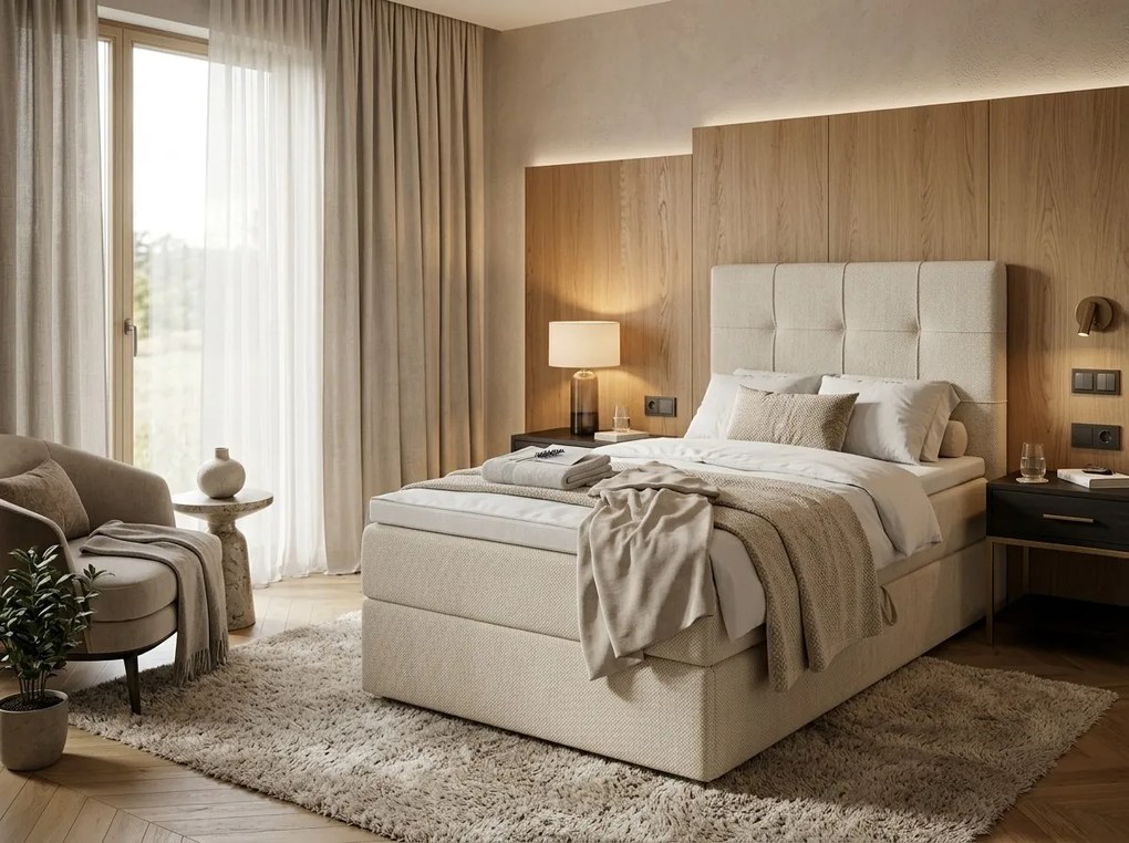 Pat tapițat boxspring DIRELIS VIBE 90x200 cm cremova Saltea: Saltea cu arcuri Bonell
