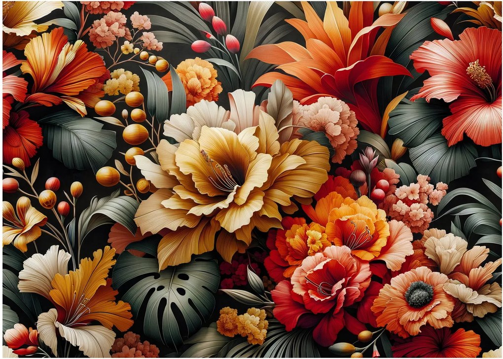 Tablou - Flori portocalii și roșii (70x50 cm)