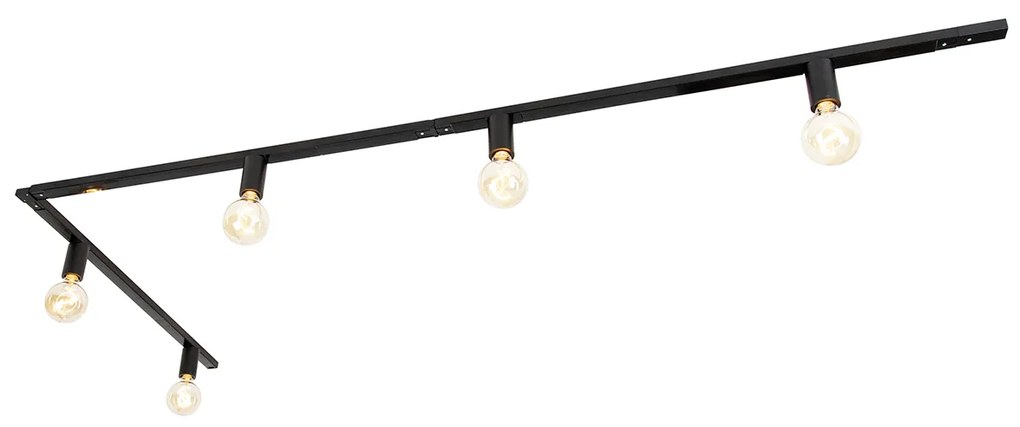 Sistem de șine modern monofazat cu 5 lumini, inclusiv dulie E27, negru - Jeana