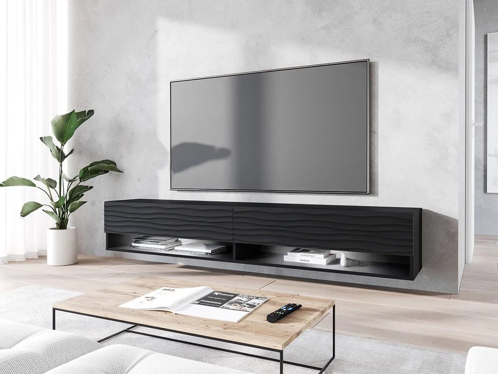 Dulap TV de perete Adenuk 140 MDF (Negru + Negru) (cu iluminat LED RGB). 1106329