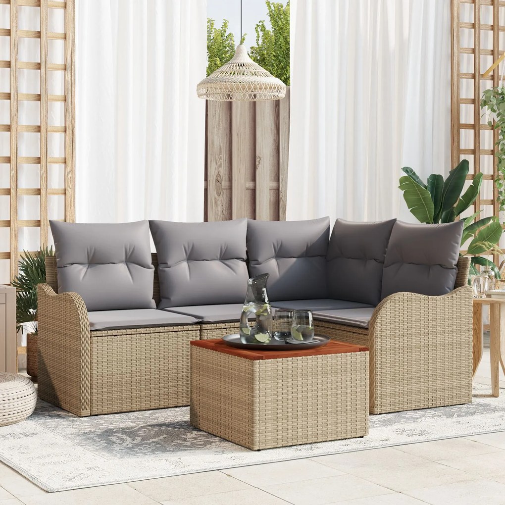 vidaXL Set de canapele pentru grădină 5 pcs Bej Rattan poli
