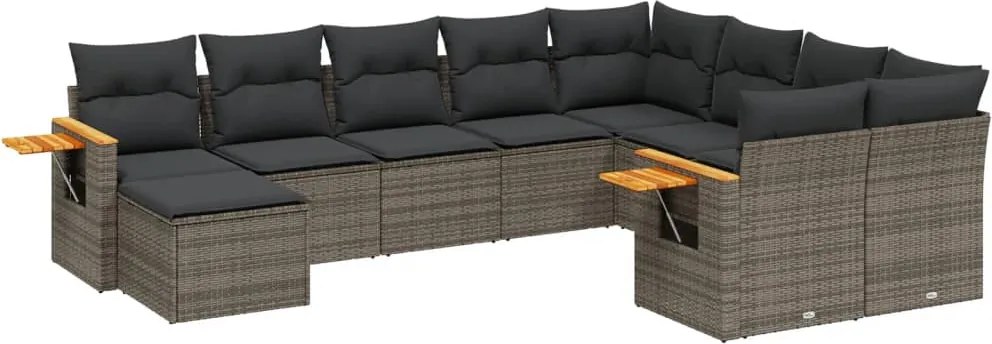vidaXL Set mobilier de grădină cu perne, 10 piese, gri, poliratan