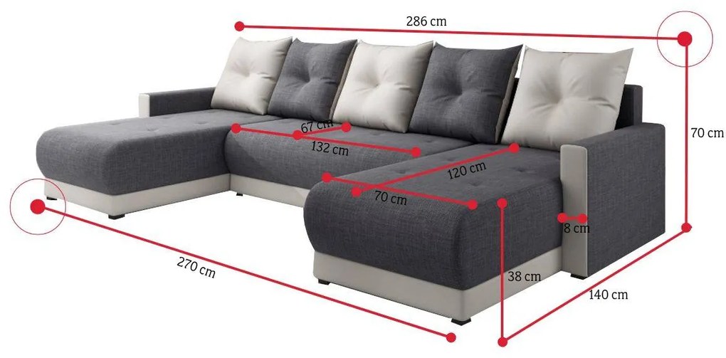 Supermobel Canapea în formă de U INSIGNIA, 286x146, Sawana, sawana05_01, gri/crem