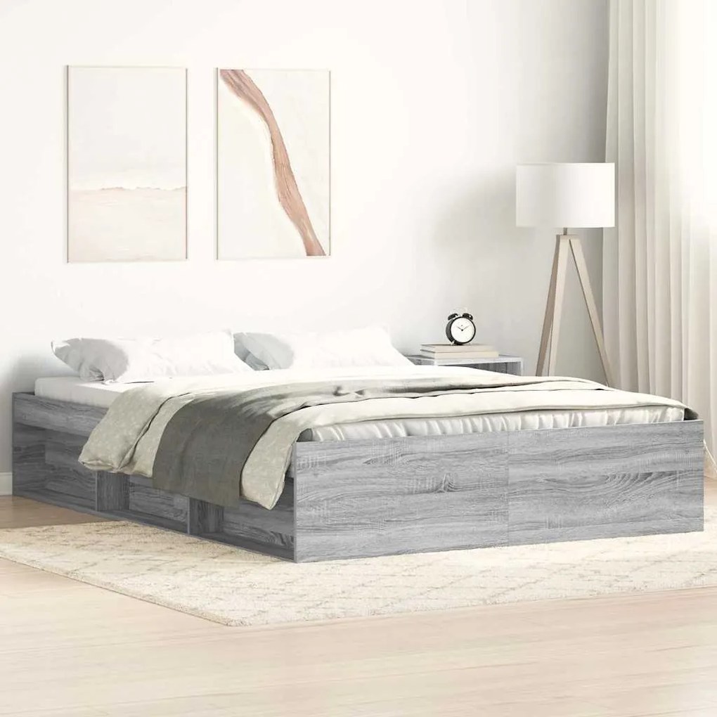 vidaXL Cadru de pat mic dublu, sonoma gri, 120x190 cm