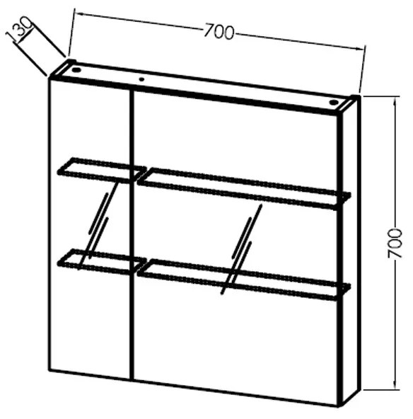 Dulap suspendat cu oglindă, Kolpasan, Naomi, cu 2 uși, 70 cm, dark concrete