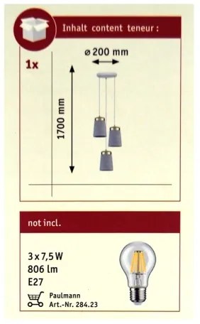 Paulmann 79627 - Lustră pe cablu NORELL 3xE27/20W/230V