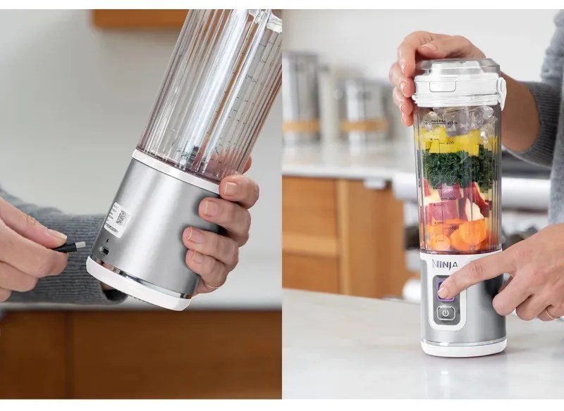 Blender portabil Ninja Blast BC151EUWH, 7.4W, 530 ml, Lama din otel cu 6 lame, Zdrobire gheata, Până la 10 cicluri, Fara BPA, USB-C, Alb