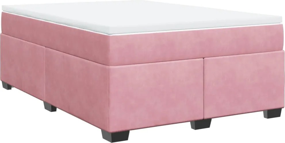 vidaXL Pat box spring cu saltea, roz, 140x200 cm, catifea