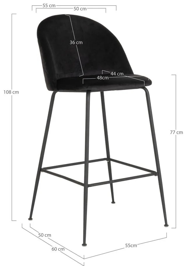 Scaune de bar negre 2 buc. din catifea 108 cm Lausanne – House Nordic