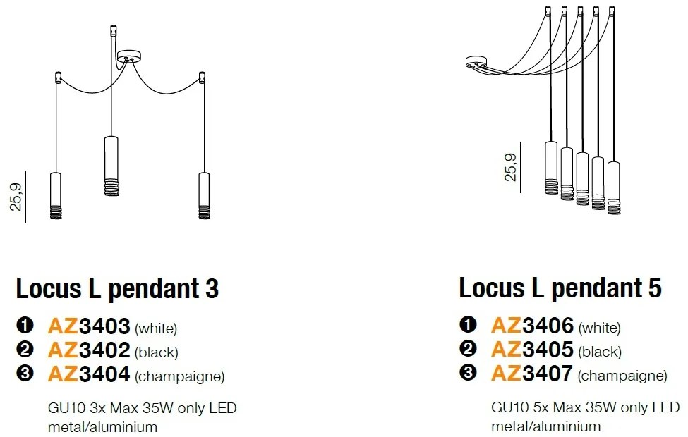 Lustra cu pendule design modern Locus 3 alba ZZ AZ3403
