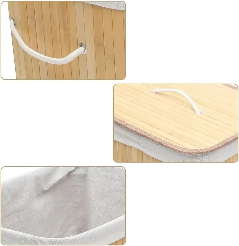 Coș de depozitare cu capac din bambus, elegant și practic, cu interior textil
