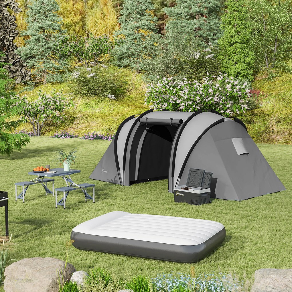 Outsunny Cort de camping familial 4-5 persoane cu 2 camere 3 ferestre, sac de transport, impermeabil, dim. 450L x 220l x 180Hcm | Aosom Romania