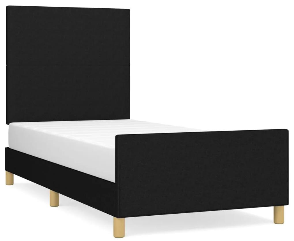 Cadru de pat cu tablie, negru, 100x200 cm, textil Negru, 100 x 200 cm, Design simplu