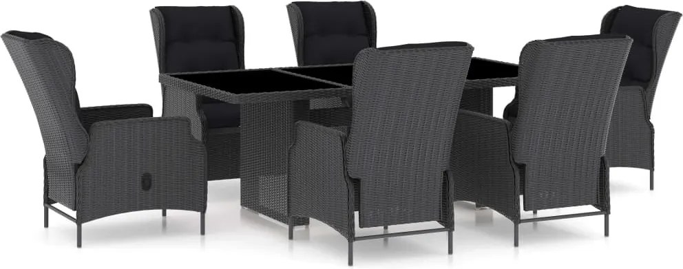 vidaXL Set mobilier exterior cu perne, 7 piese, gri închis, poliratan