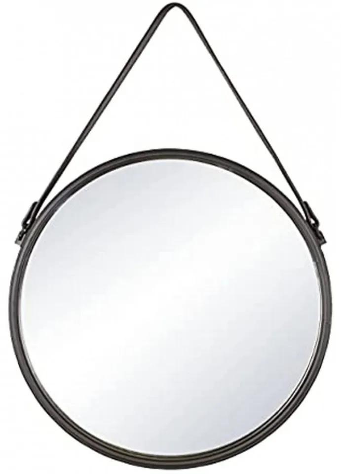 Oglinda de perete, rama metal, curea de agatat, negru, 41 x 41 cm