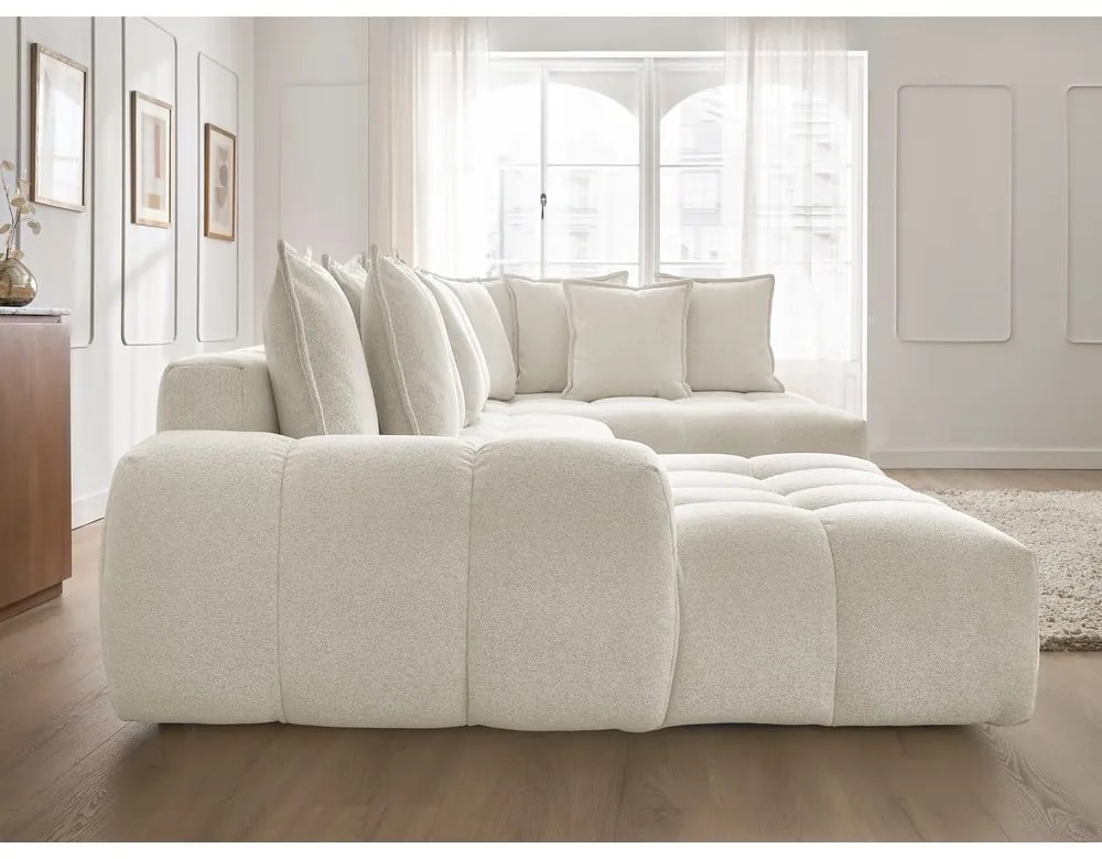 Colțar alb extensibil/cu spațiu de depozitare cu tapițerie din chenille (cu colț pe partea dreaptă/în formă de "U") Everest – Bobochic Paris