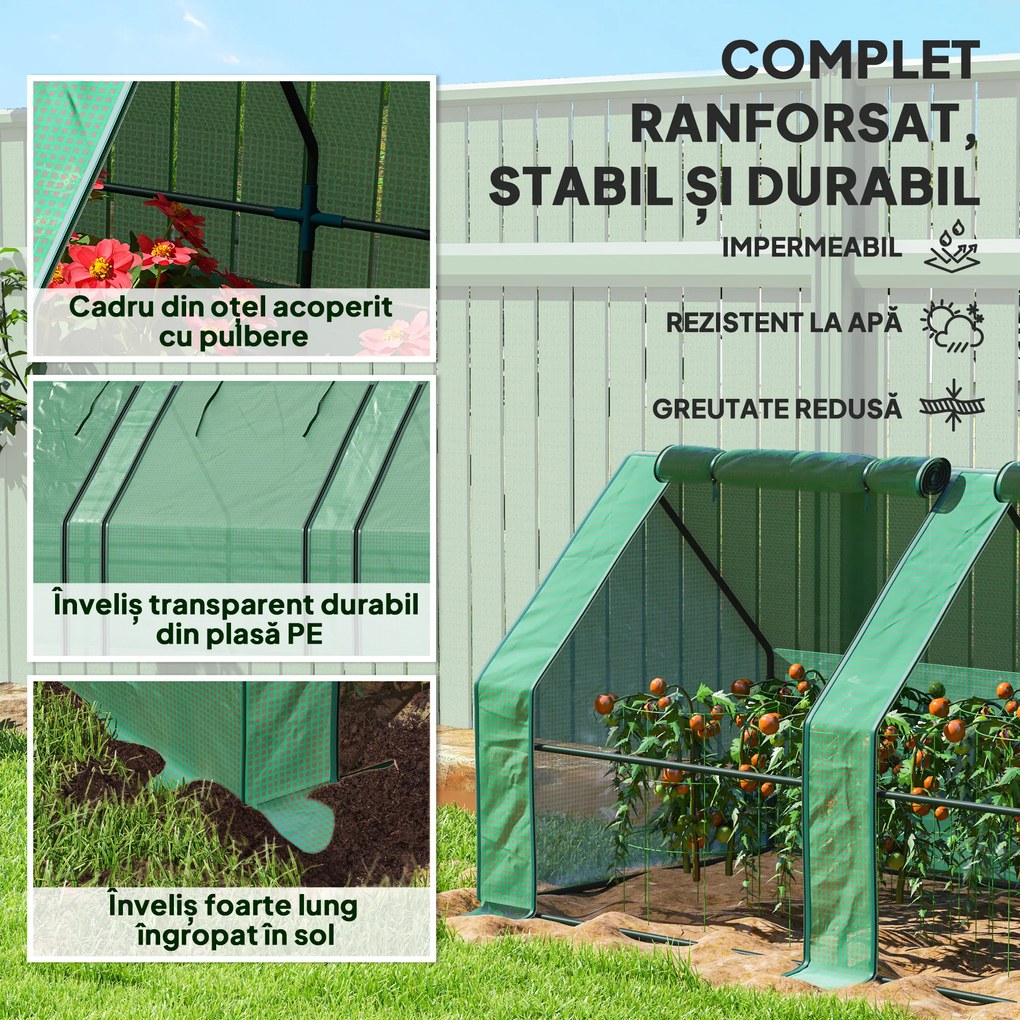 Outsunny Mini Seră Portable Tunel pentru Creșterea Plantelor și Florilor cu Uși Rulabile cu Fermoar, Verde | Aosom Romania