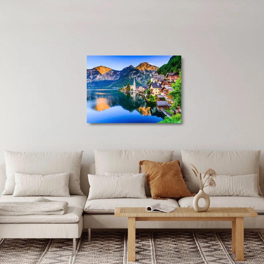 Tablou pe sticlă - Sat alpin (70x50 cm)