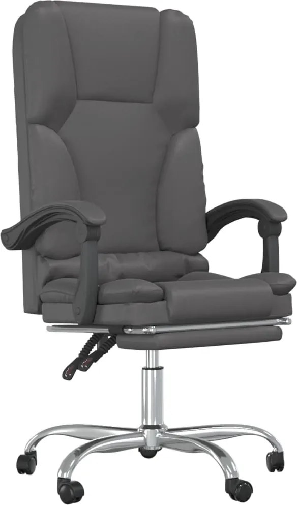 vidaXL Fotoliu de birou rabatabil cu masaj, gri, piele ecologică