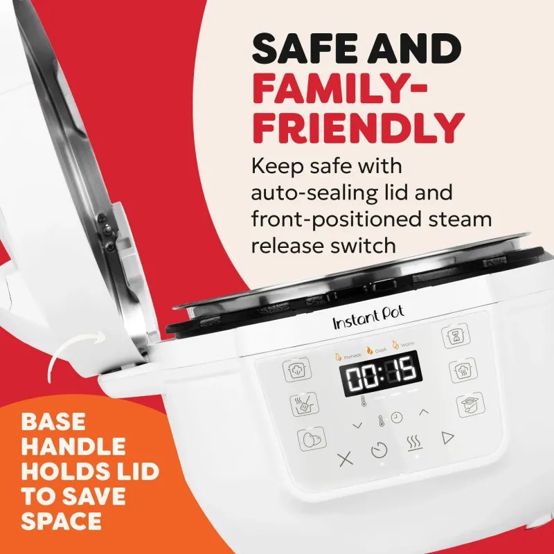 Resigilat: Multicooker Instant Pot Classic Mini 140800801, 800 W, 3,8 l, 7 programe, Butoane „Favorite”, Ecran LCD, Otel inoxidabil, Alb