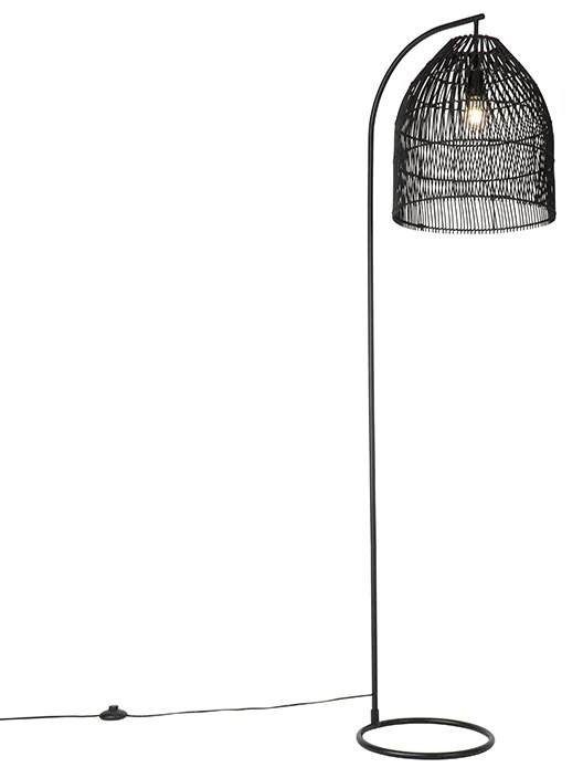 Lampă de podea rustică neagră cu ratan - Sam