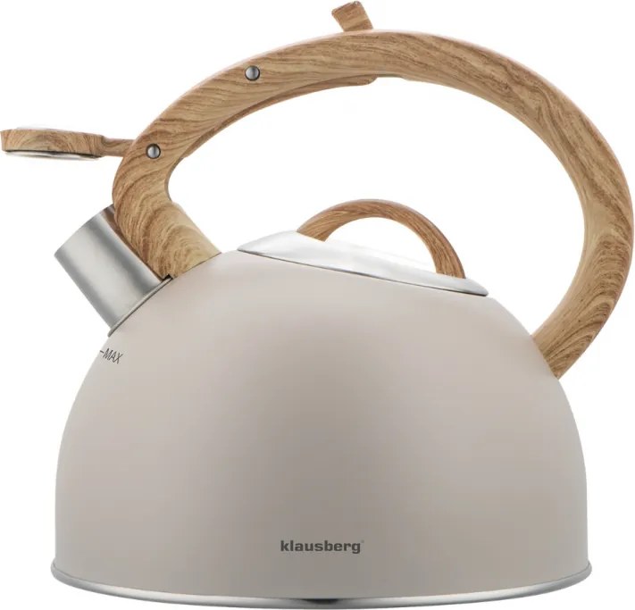 Fierbător fluierător Klausberg KB 7913, 2.5 L, Mâner cu efect de lemn, Inducție, Bej
