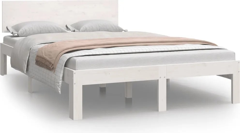 vidaXL Cadru de pat, alb, 120x200 cm, lemn masiv de pin