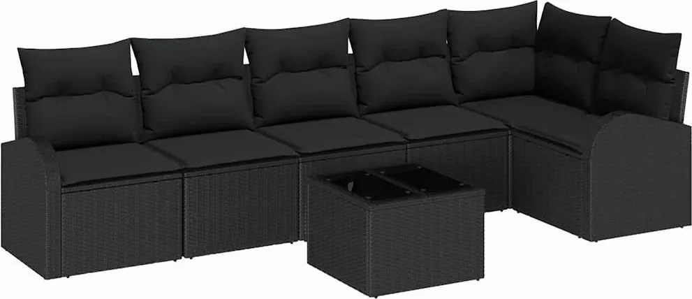 vidaXL Set de canapele pentru grădină cu pernă 7 pcs Negru Rattan poli