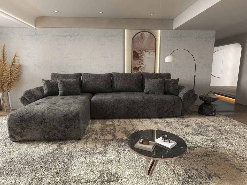 Colțar extensibil dumonde cu ladă de depozitare si sezut confortabil din spuma high-density, Berlin XL Euphoria Negru 350x185 cm